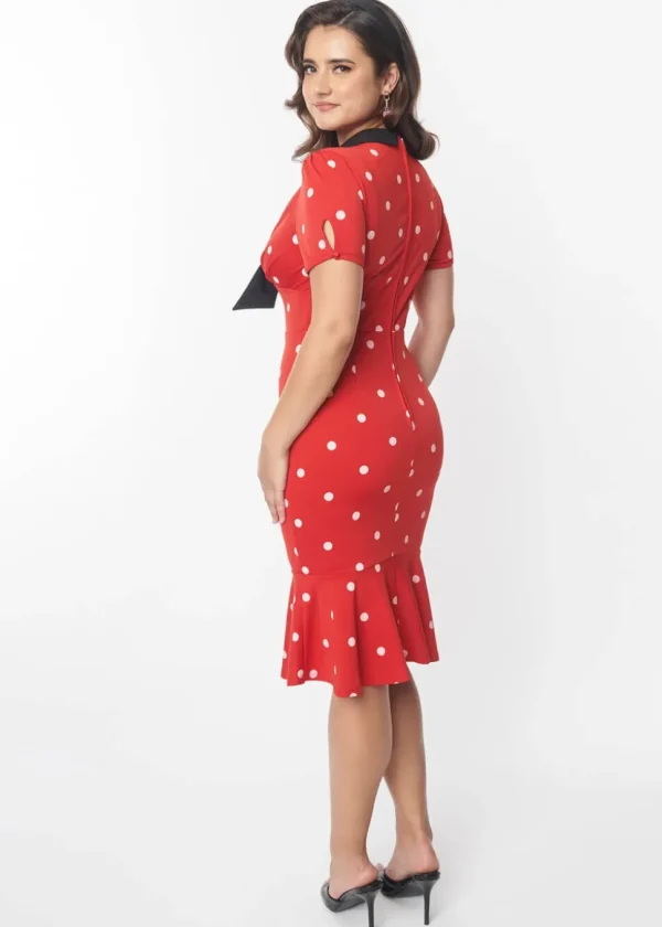 Unique Vintage Carmen Polkadot 50's Wiggle Pencil Dress Red