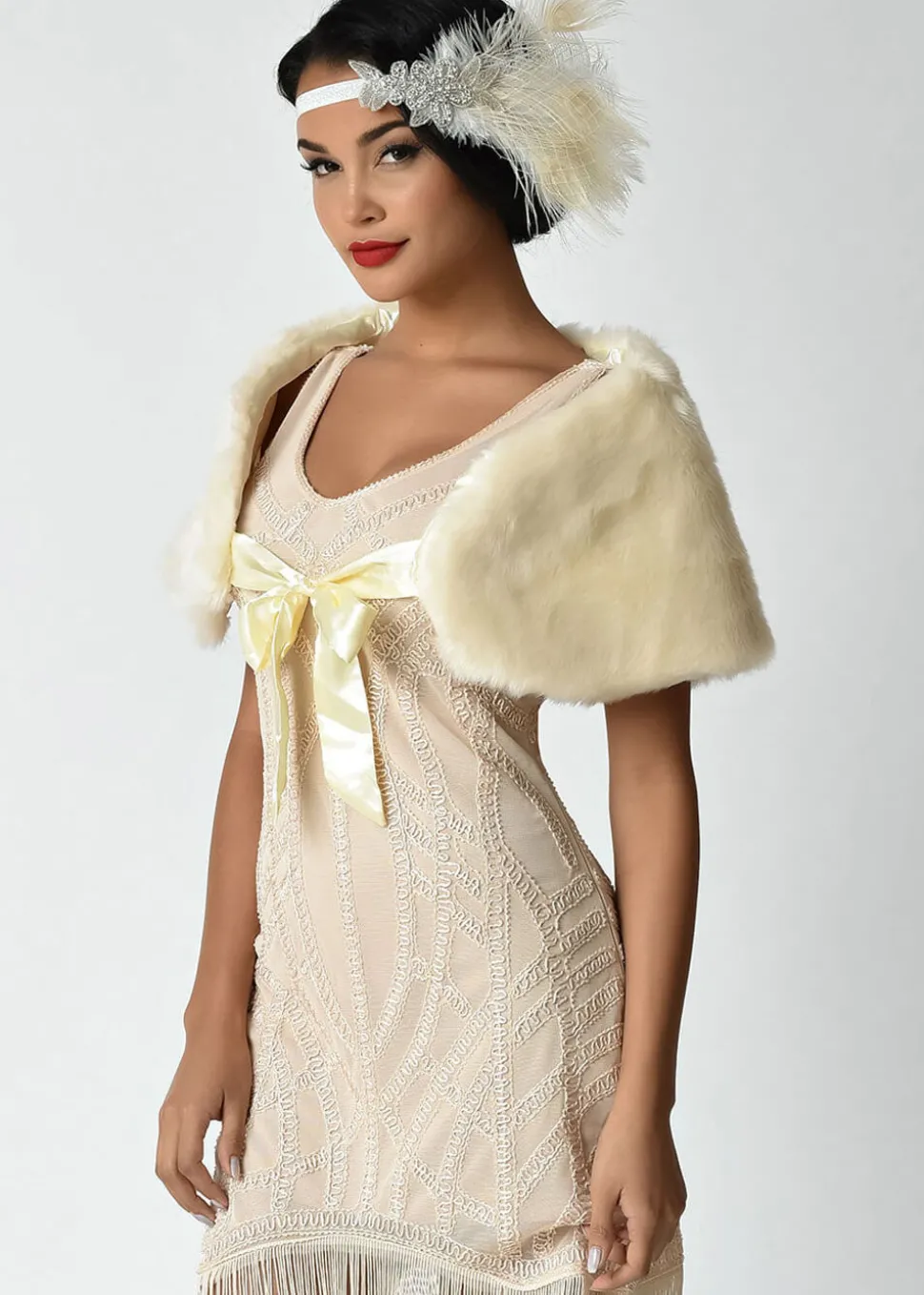 Unique Vintage Faux Fur Shrug Ivory