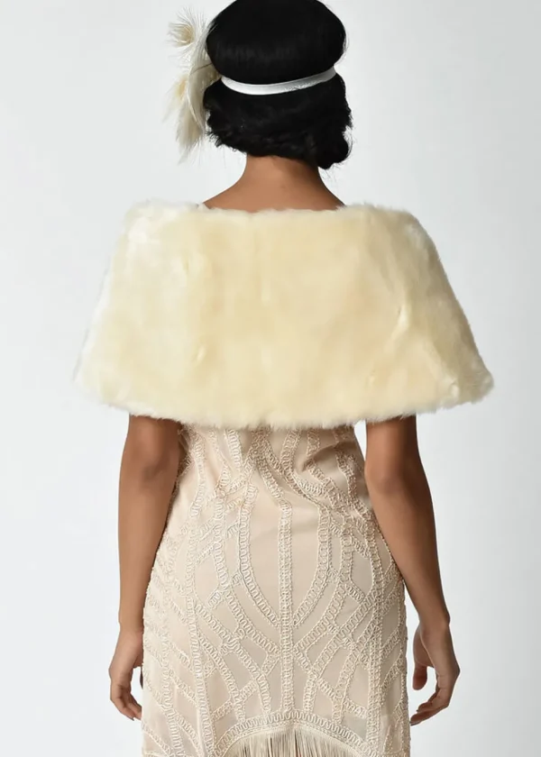 Unique Vintage Faux Fur Shrug Ivory