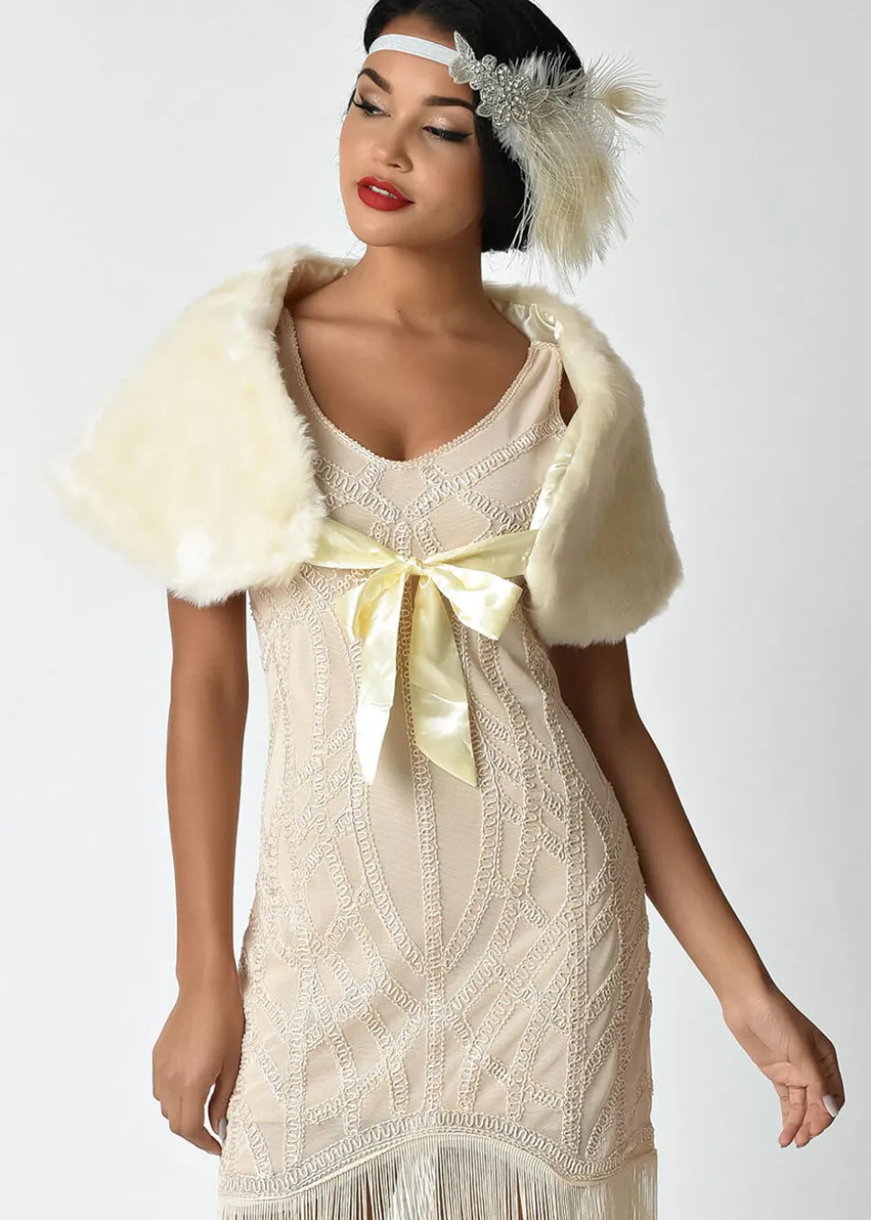 Unique Vintage Faux Fur Shrug Ivory