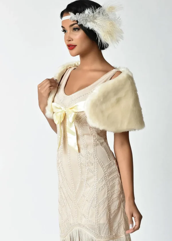 Unique Vintage Faux Fur Shrug Ivory