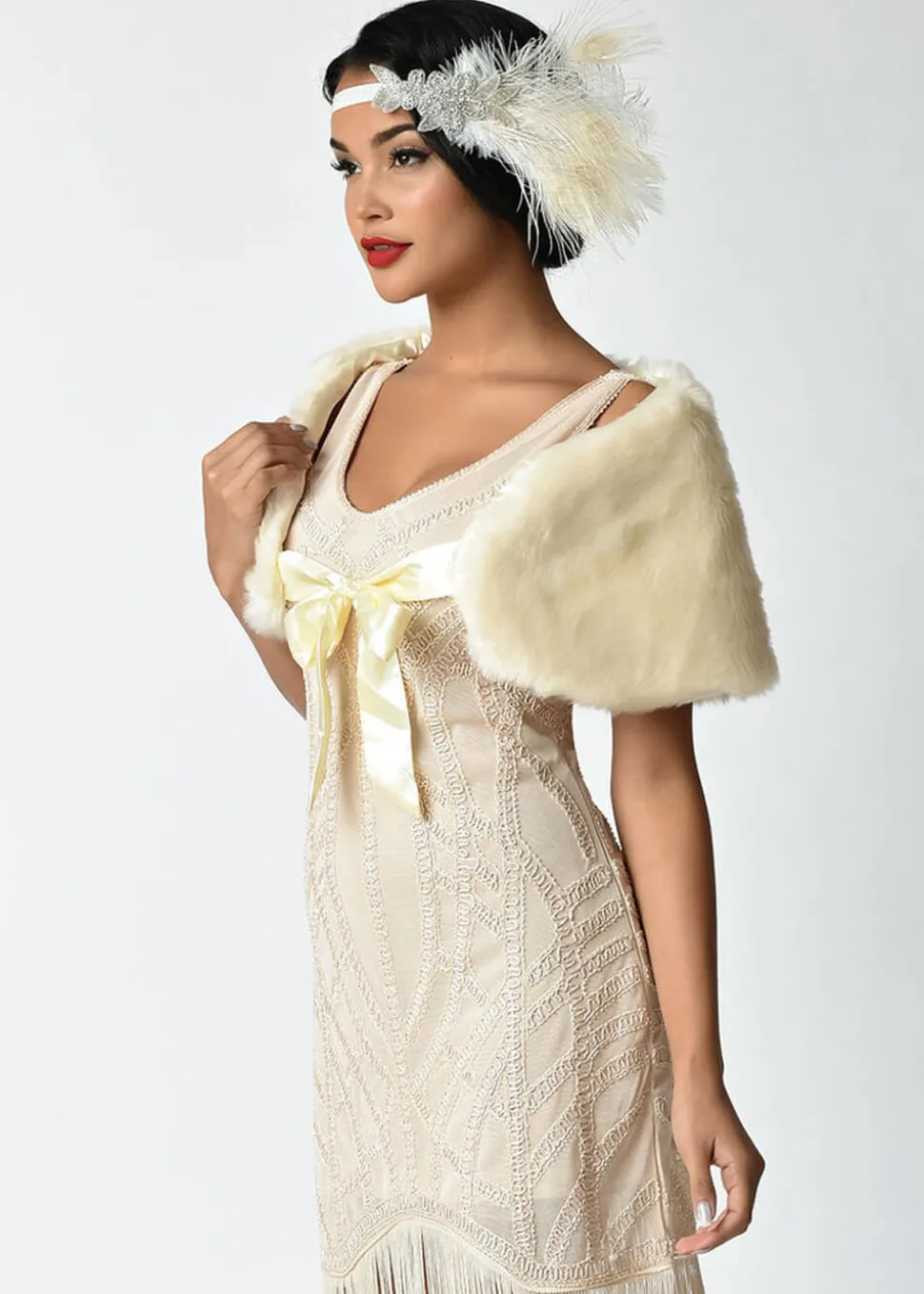 Unique Vintage Faux Fur Shrug Ivory