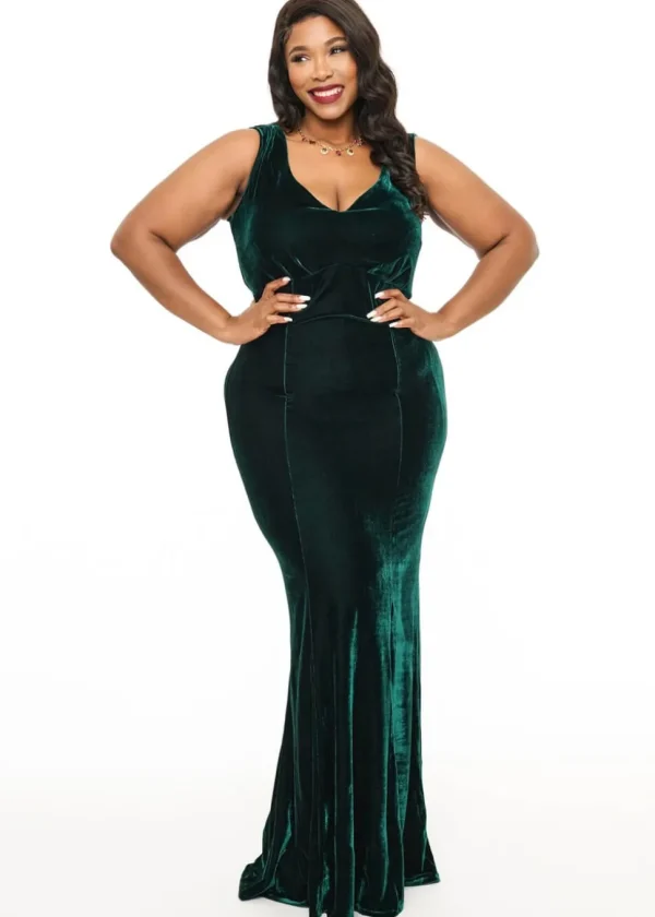 Unique Vintage Goldwyn Velvet 30's Maxi Dress Green