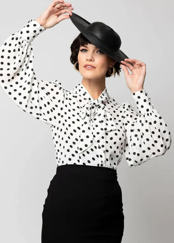 Unique Vintage Gwen Polka Dot 40's Blouse White Black