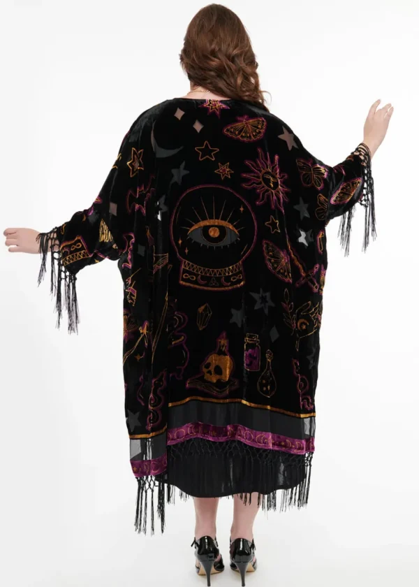 Unique Vintage Mystical Icons Burnout 20's Kimono Black