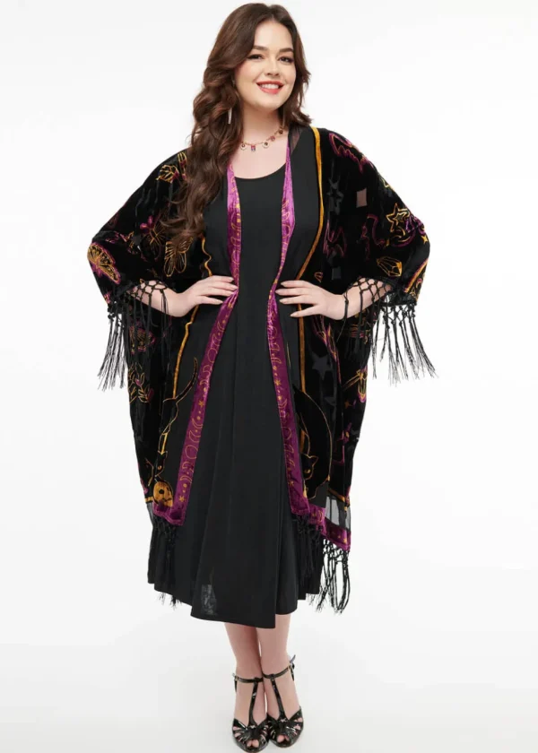 Unique Vintage Mystical Icons Burnout 20's Kimono Black