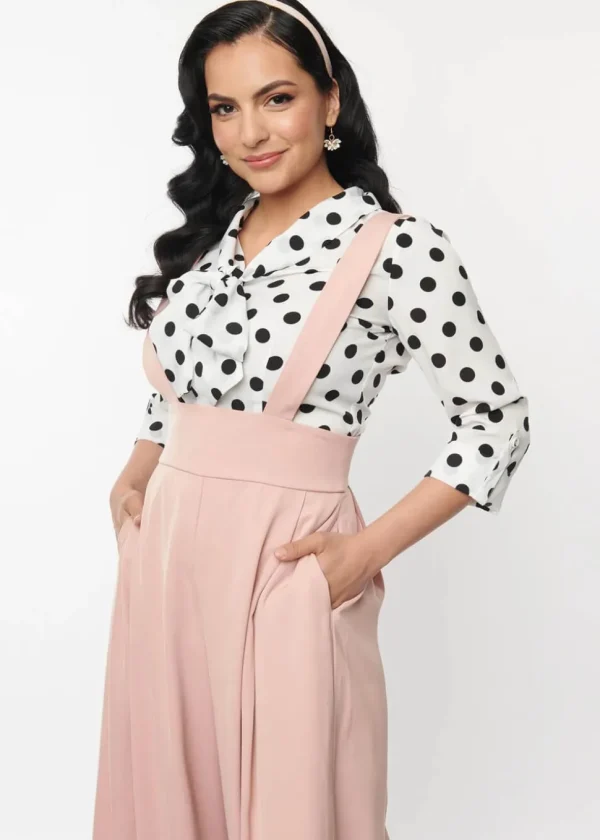Unique Vintage Olivia Sheer Polkadot 50's Blouse White