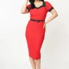Unique Vintage Rachel Polkadot 50's Wiggle Pencil Dress Red