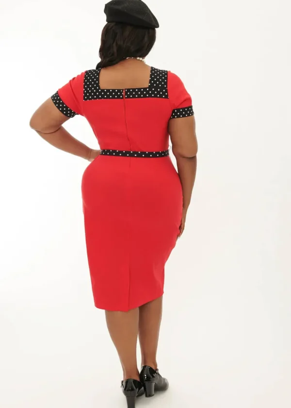 Unique Vintage Rachel Polkadot 50's Wiggle Pencil Dress Red