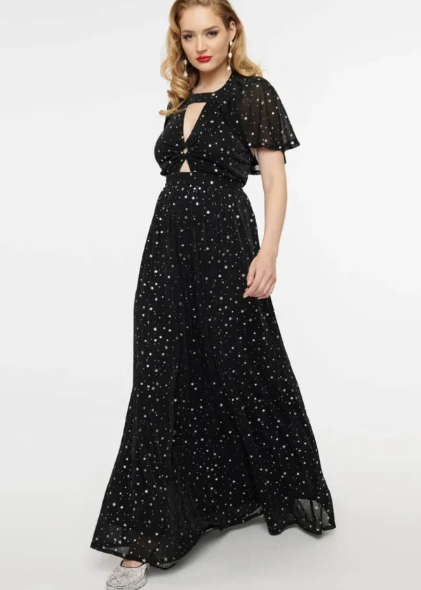 Unique Vintage Smak Parlour Shining Star Maxi Dress Black