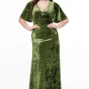 Unique Vintage Smak Parlous Mossy Glamour Velvet Maxi Dress Green