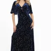Unique Vintage Smak Parlour Celestial Stars Velvet 70's Maxi Dress Blue
