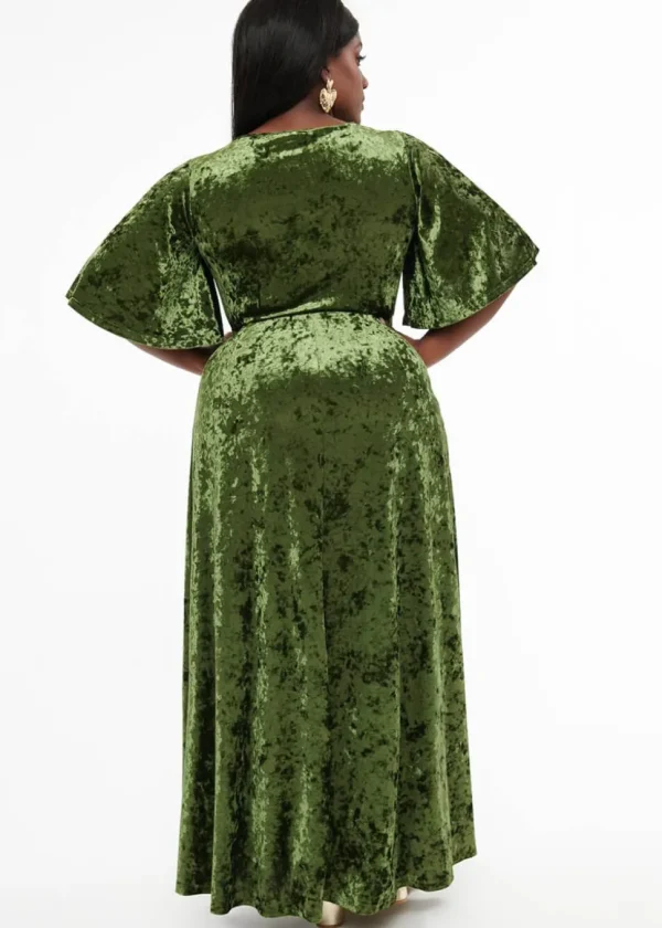 Unique Vintage Smak Parlous Mossy Glamour Velvet Maxi Dress Green