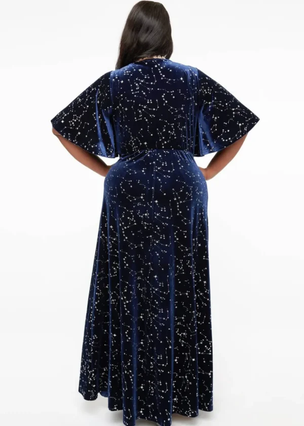 Unique Vintage Smak Parlour Celestial Stars Velvet 70's Maxi Dress Blue