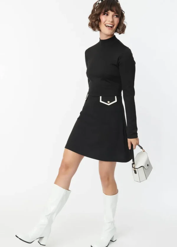 Unique Vintage Smak Parlour Mock Turtleneck 60's Dress Black