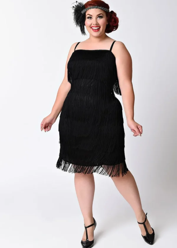 Unique Vintage Speakeasy 20's Flapper Dress Black