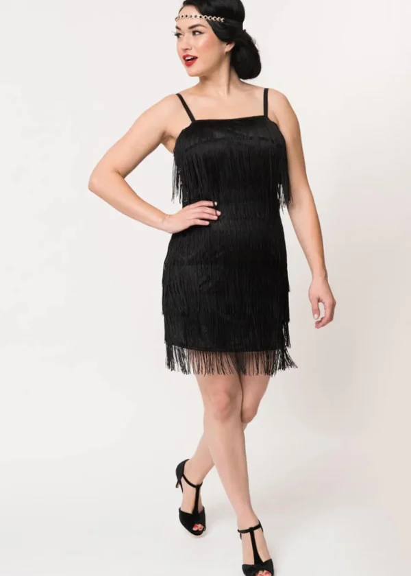 Unique Vintage Speakeasy 20's Flapper Dress Black