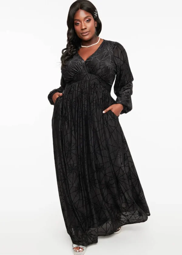 Unique Vintage Spiderweb 70's Maxi Dress Black