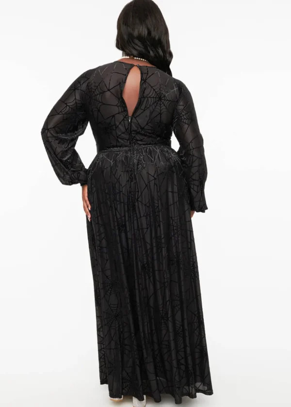 Unique Vintage Spiderweb 70's Maxi Dress Black