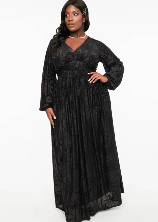 Unique Vintage Spiderweb 70's Maxi Dress Black