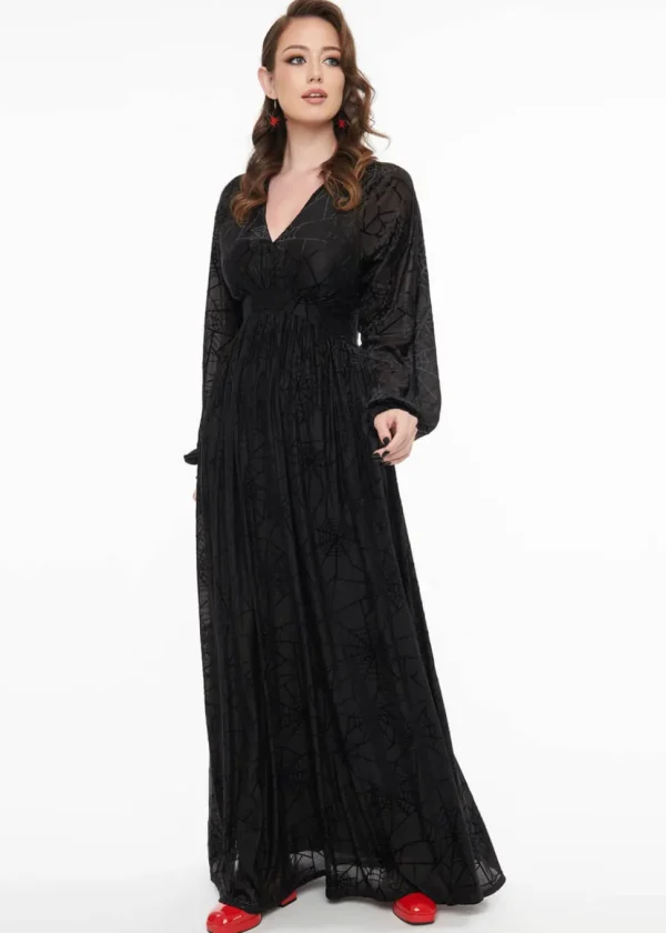 Unique Vintage Spiderweb 70's Maxi Dress Black