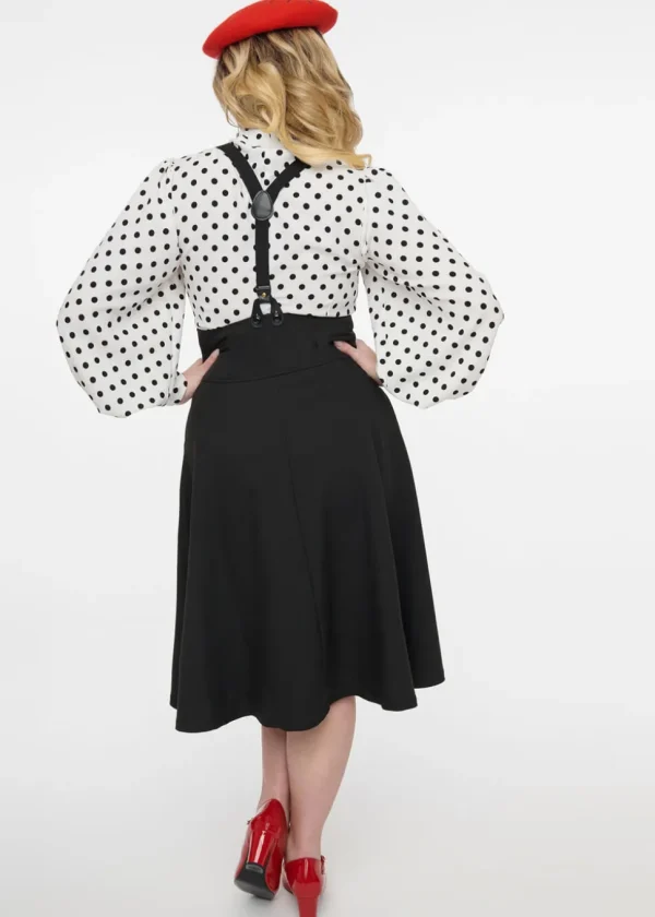 Unique Vintage Thelma High Waist Suspender Swing Skirt Black