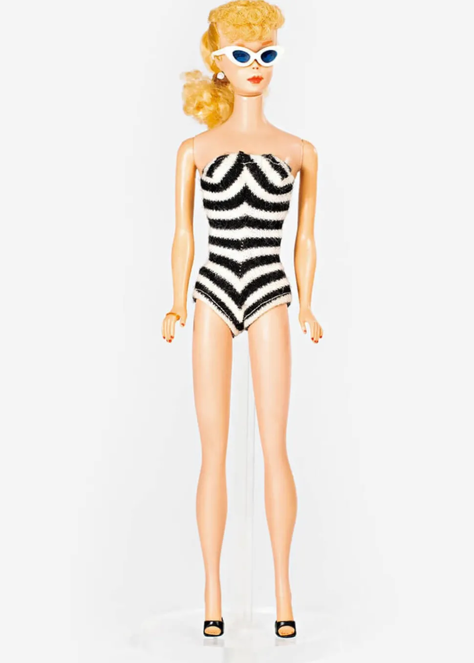 Unique Vintage x Barbie Chevron Stripe 50's Bathingsuit Black White