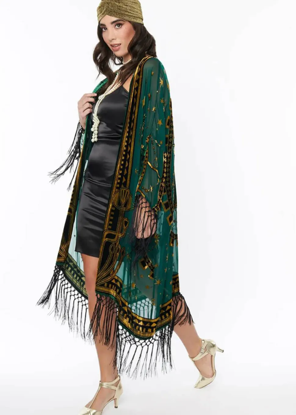 unique_vintage_zodiac_fri_0.webp Unique Vintage Zodiac Fringe 20's Kimono Green