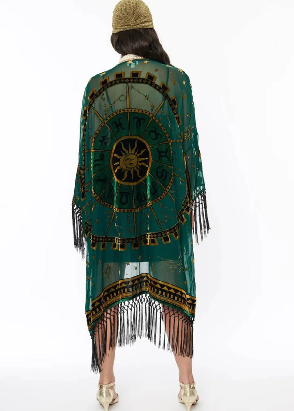 unique_vintage_zodiac_fri_1.webp Unique Vintage Zodiac Fringe 20's Kimono Green