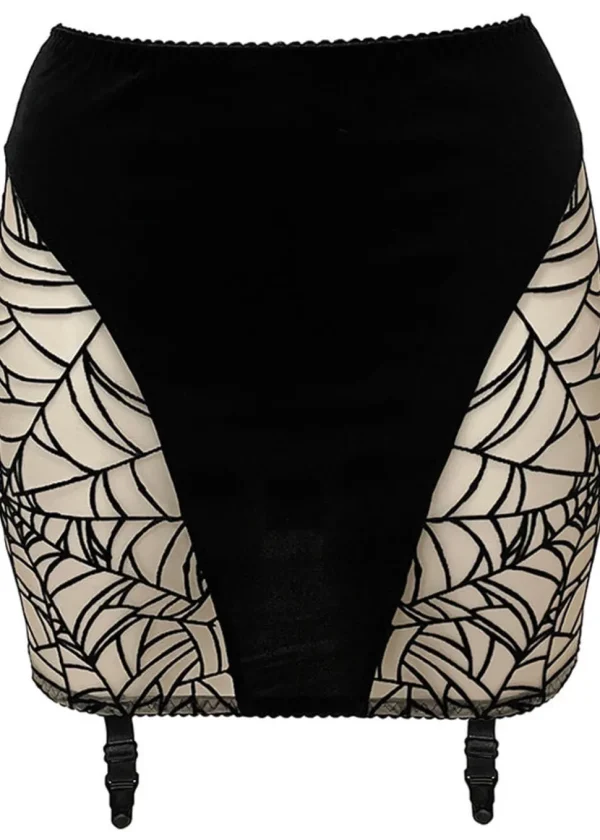 Videnoir Spiderweb Jarretel Skirt Nude Black