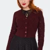 Voodoo Vixen Flower Button 50's Cardigan Burgundy Red