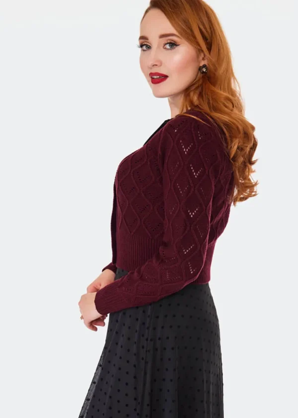 Voodoo Vixen Flower Button 50's Cardigan Burgundy Red