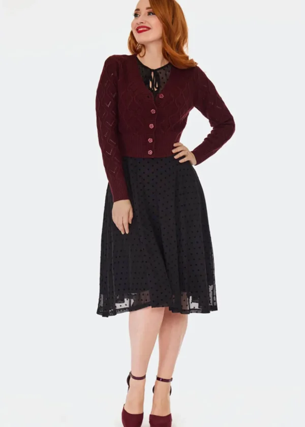 Voodoo Vixen Flower Button 50's Cardigan Burgundy Red