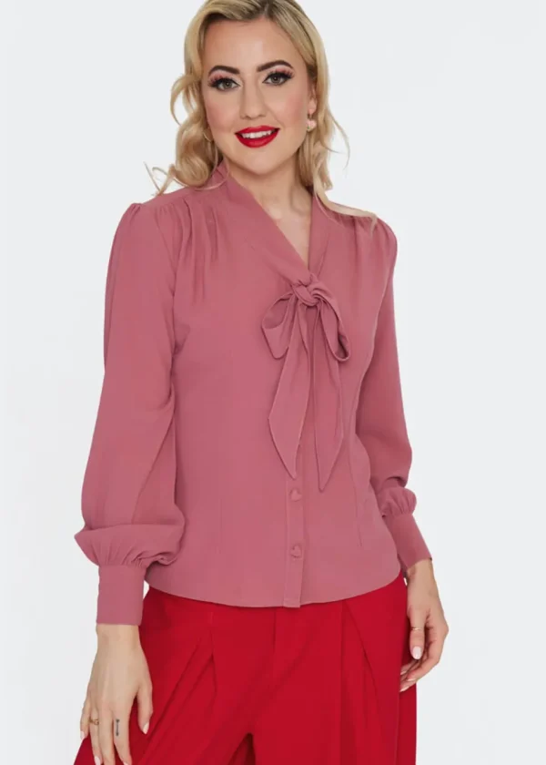Voodoo Vixen Heart Button 40's Blouse Pink