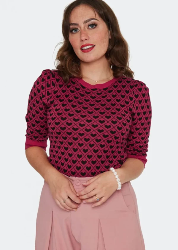 Voodoo Vixen Heart Patterned Sweater Pink