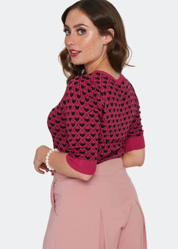 Voodoo Vixen Heart Patterned Sweater Pink