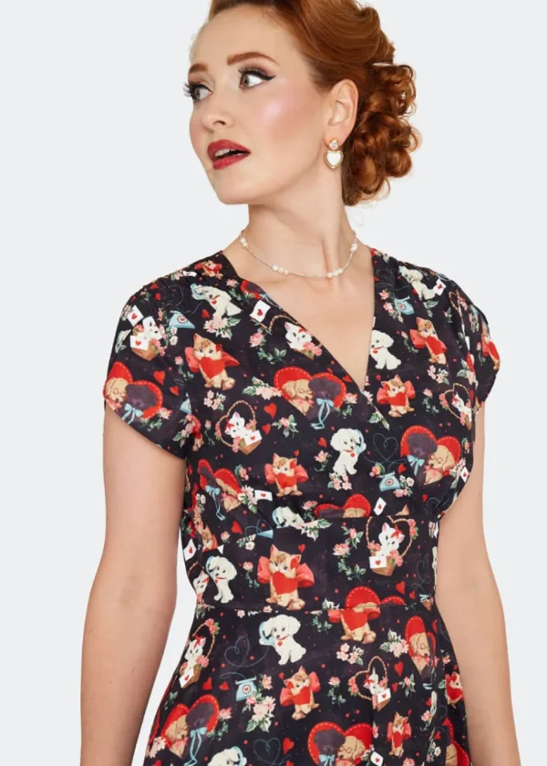 Voodoo Vixen Puppy And Kitten Valentines 40's Dress Black