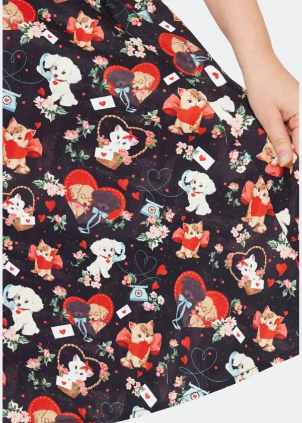 Voodoo Vixen Puppy And Kitten Valentines 40's Dress Black