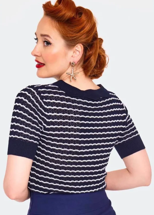 Voodoo Vixen Scallop Stripe 40's Top Blue
