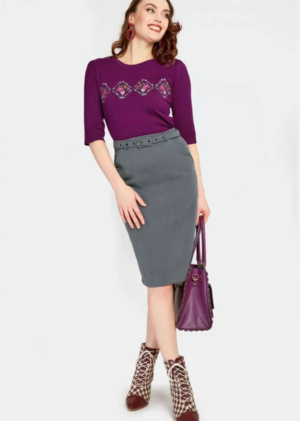 Voodoo Vixen Tea Party Floral 40's Sweater Purple