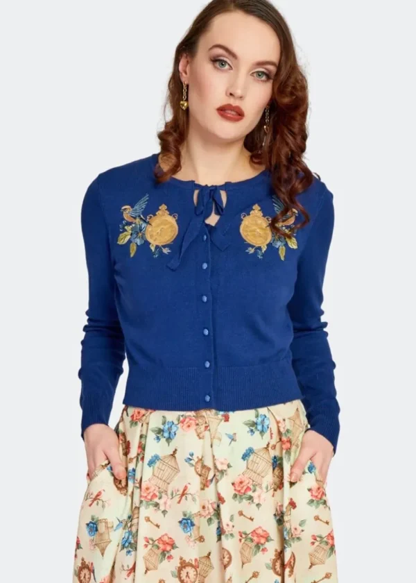 Voodoo Vixen Ticking Clock 50's Cardigan Blue
