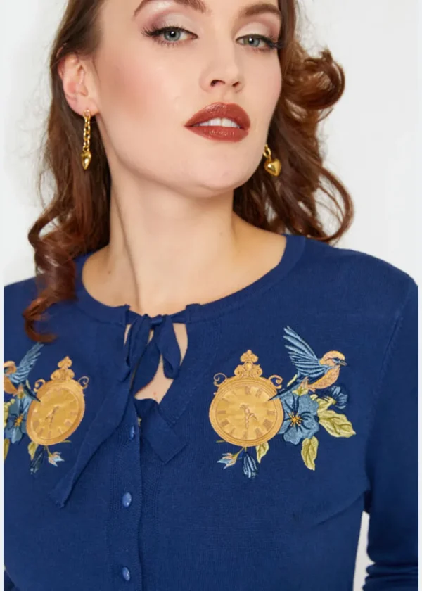 Voodoo Vixen Ticking Clock 50's Cardigan Blue