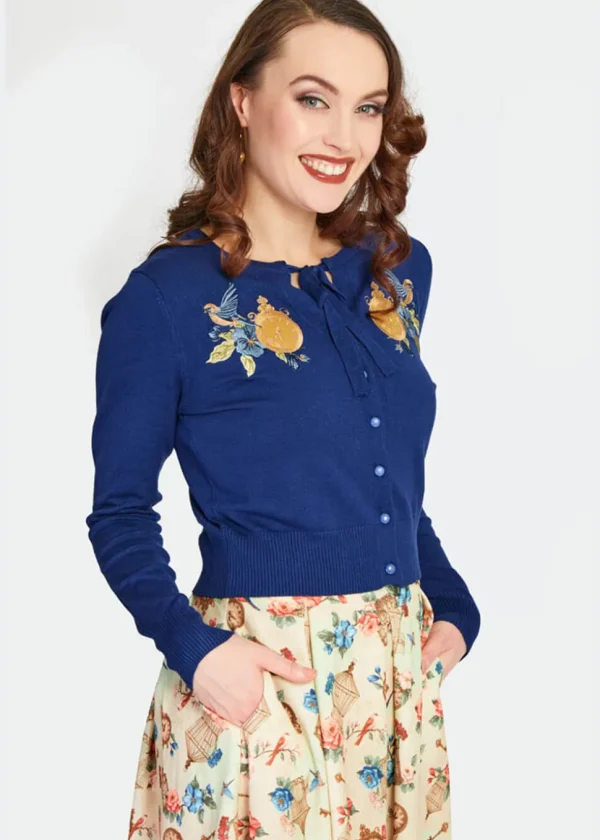 Voodoo Vixen Ticking Clock 50's Cardigan Blue