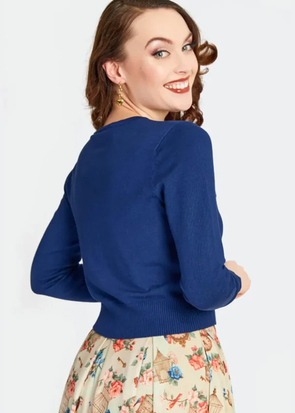 Voodoo Vixen Ticking Clock 50's Cardigan Blue