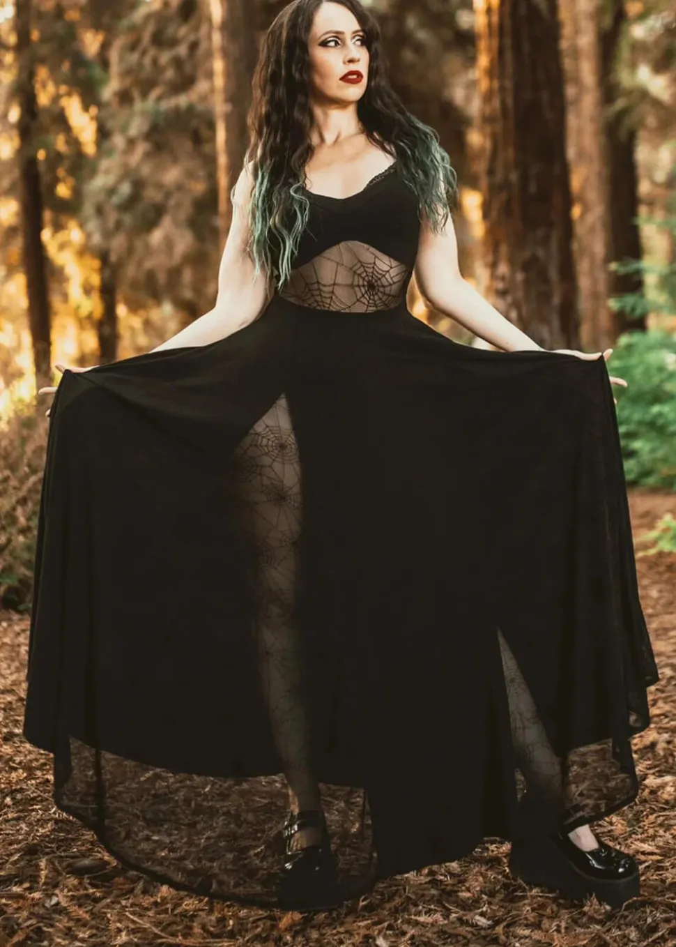 weasel_wear_arachnophobia_0.webp Weasel Wear Arachnophobia Spiderweb Maxi Dress Black