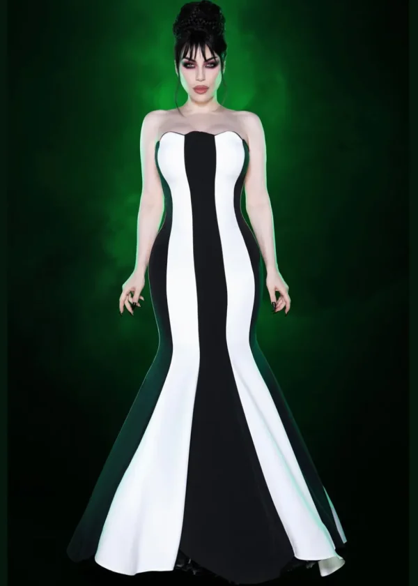 Weasel Wear Sandworm Striped Maxi Dress Black White