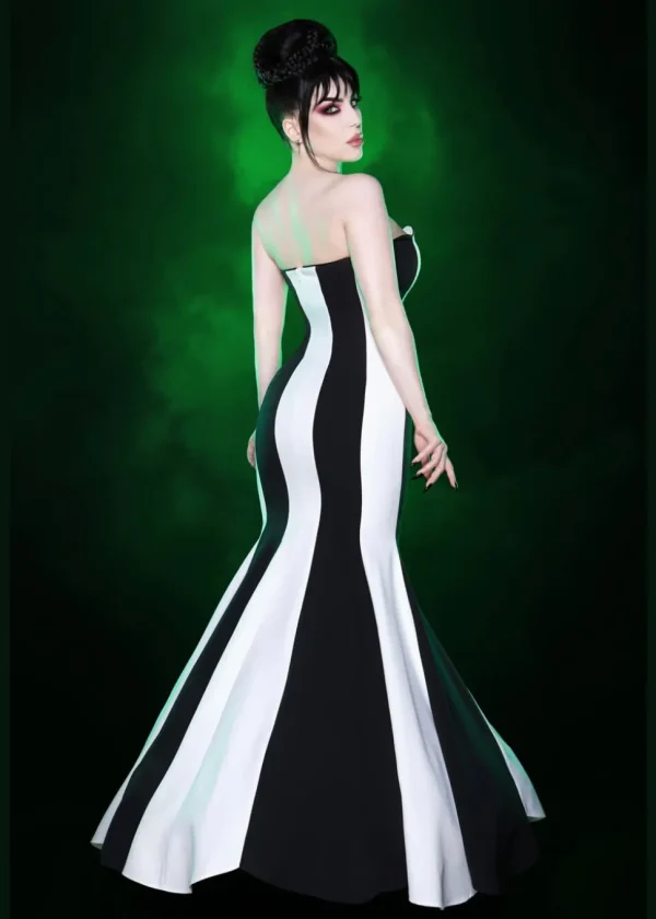 Weasel Wear Sandworm Striped Maxi Dress Black White