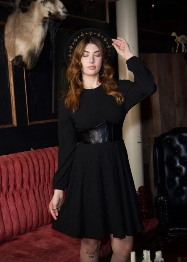 Witchwood Blythe Vegan Leather Corset Sweater Dress Black