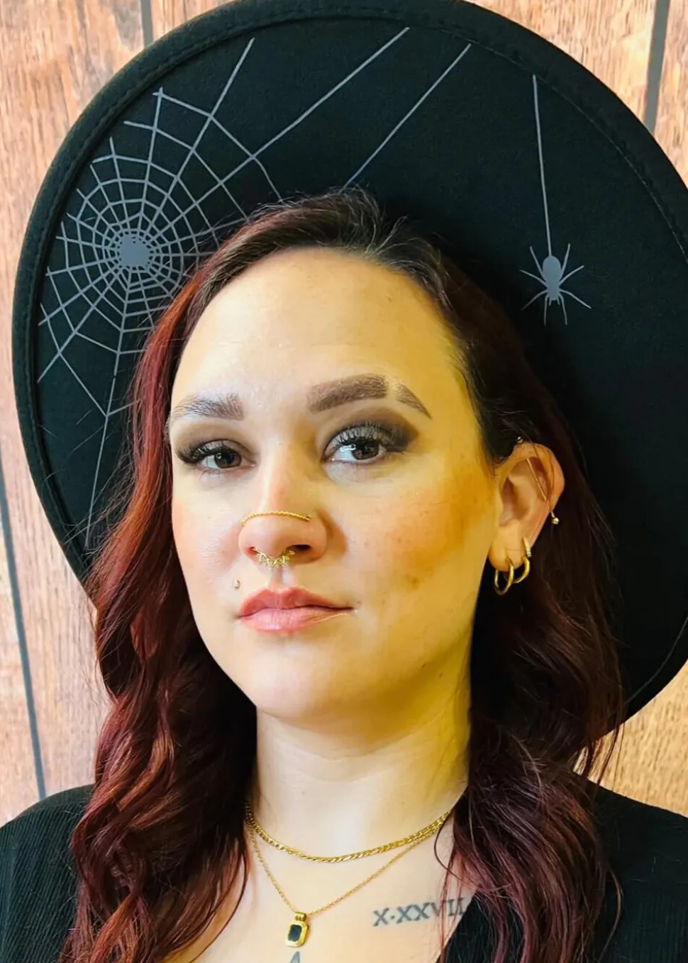 witchwood_hanging_spider__0.webp Witchwood Hanging Spider Web XL Brim Vegan Felt Hat Black Grey