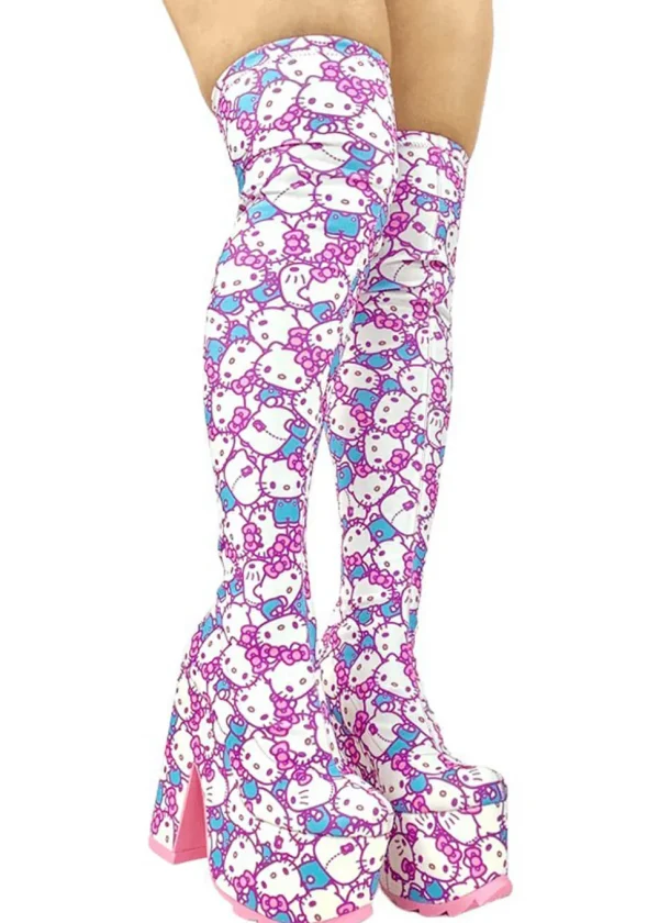 YRU Shoes x Hello Kitty Labyrinth Kawaii Platform Boots White